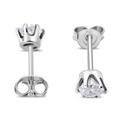5mm Round Prong-Set Clear CZ Sterling Silver Stud Earrings - e444